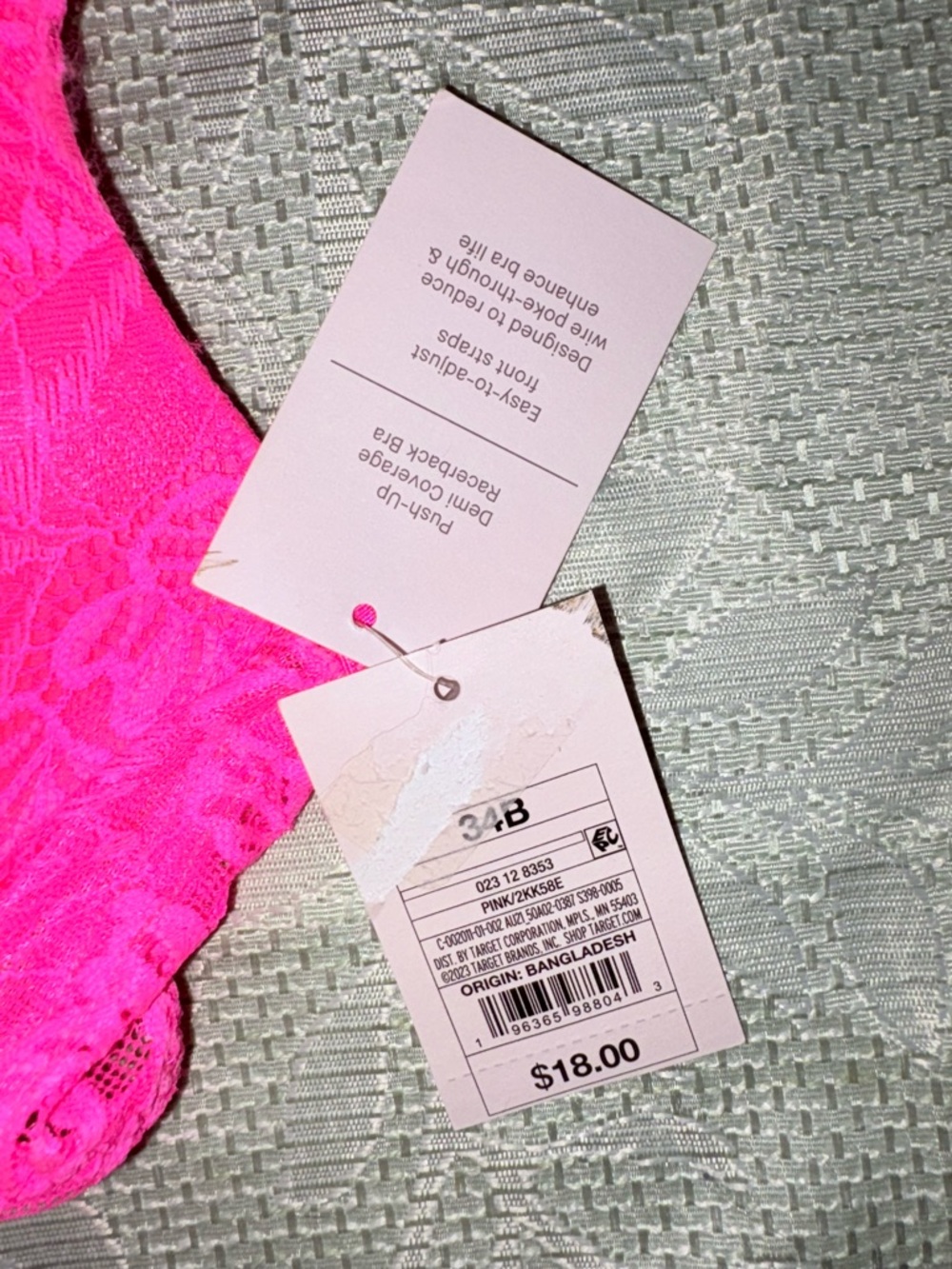 Auden Bright Hot Pink Lace Underwire Bra - Picture 5 of 6